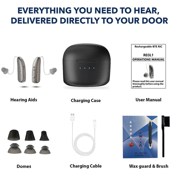 Rechargeable Behind ear hearing aids, Bluetooth with App control (Ref: R03L1)